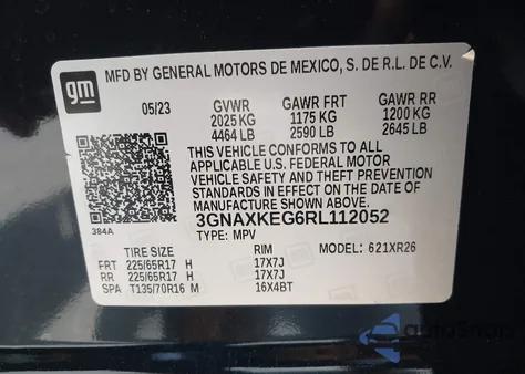 2024 Chevrolet Equinox Fwd Lt from USA, damaged, VIN 3GNAXKEG6RL112052